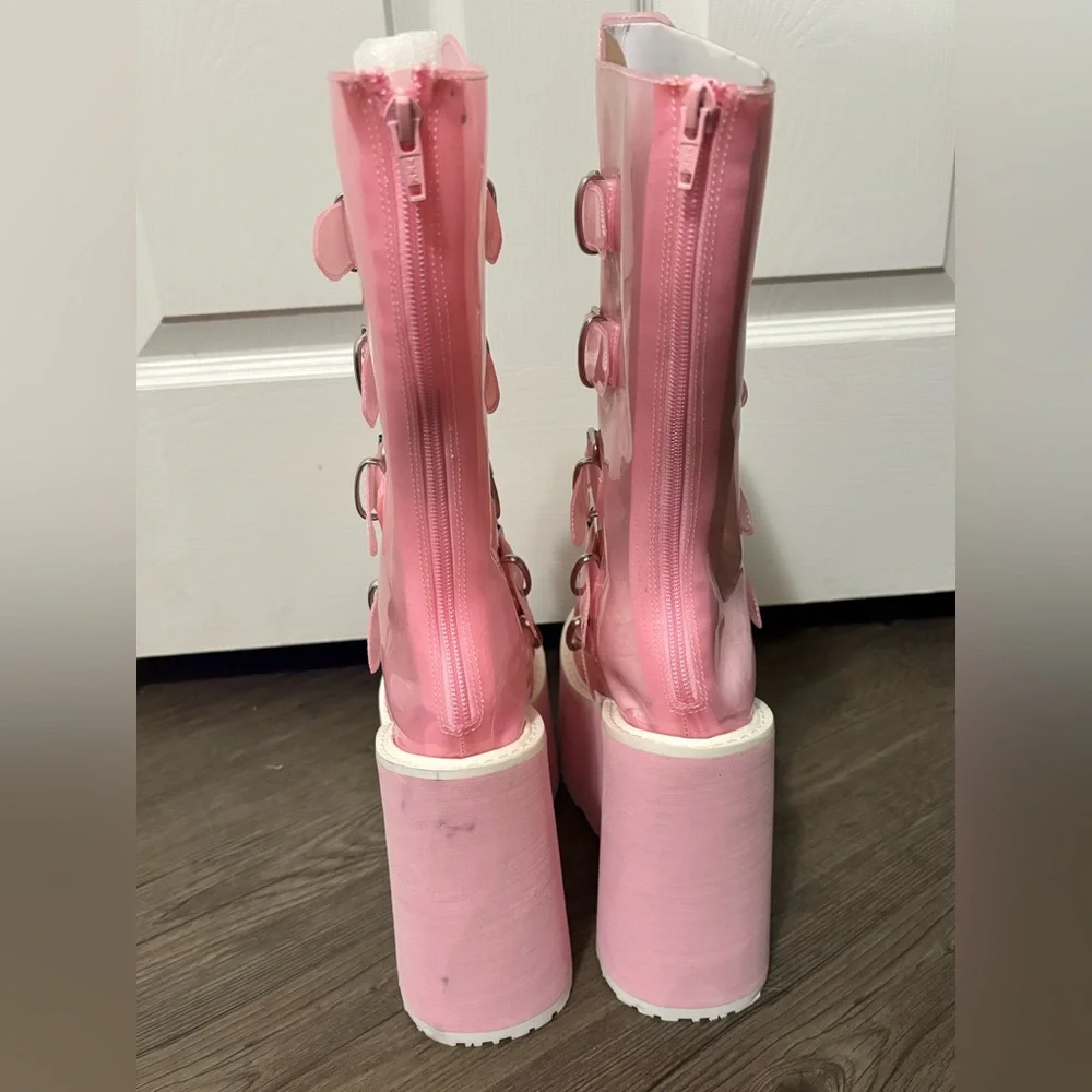 Demonia Swing-230C Clear Baby Pink Lovesick Trinity Boots